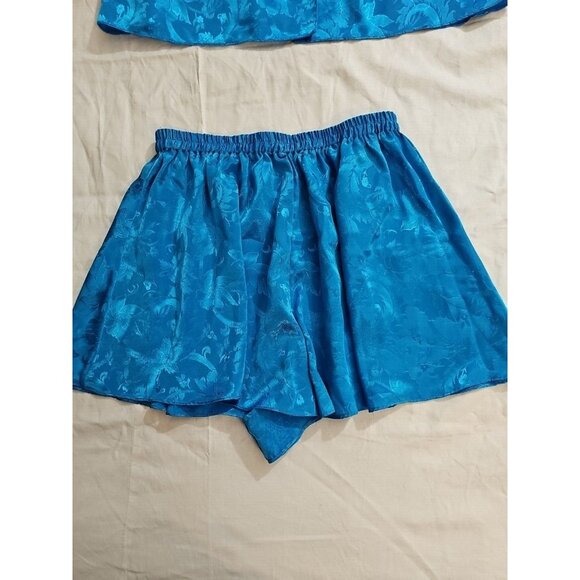 Vintage Victoria's Secret Blue Satin Pajama Lounge Shorts Vest Top size L - Picture 2 of 7